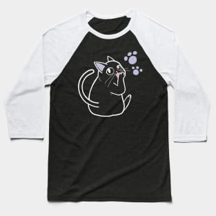 Cute Chubby Cat Licking Paw Drawing Baseball T-Shirt